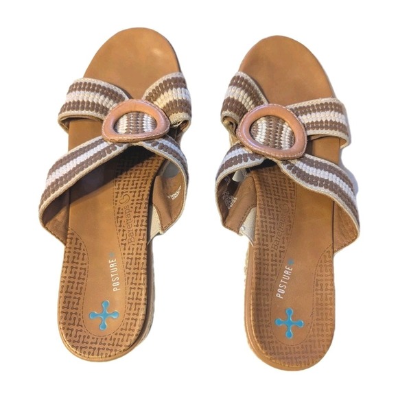 Baretraps Size 8 Bliss Posture Plus+ Slip-on Wedge Sandals Leather Brown Cream - Picture 6 of 8
